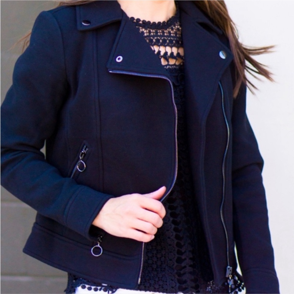 Ann Taylor Black Cotton Blend Moto Jacket Blazer